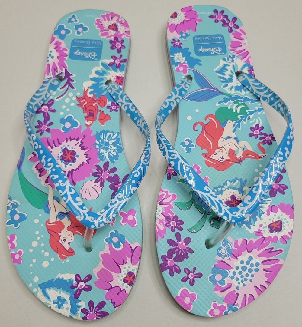 Disney Vera Bradley Ariel Little Mermaid Flip Flops Blue Green Women's Size 9/10
